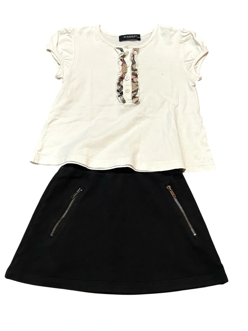 BURBERRY LONDON Matching Set Skirt and Nova Check Ruffle Short Sleeve Top